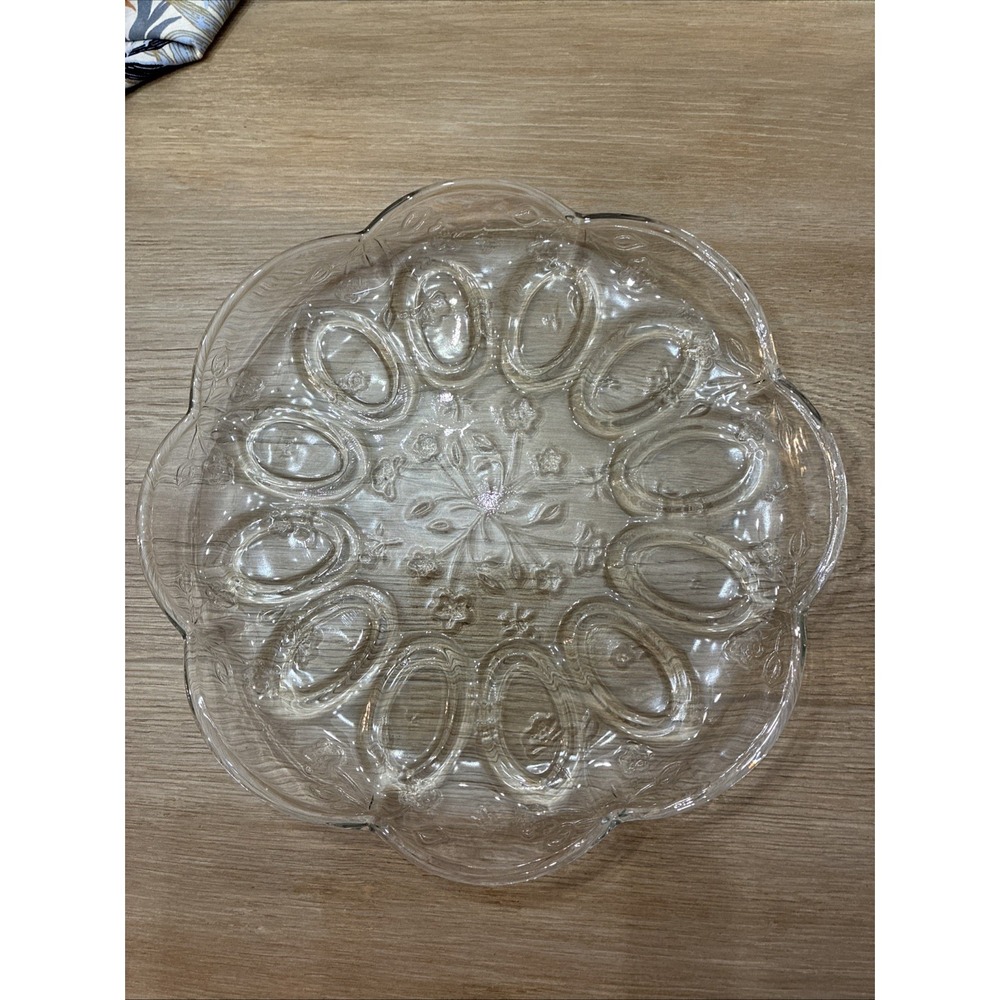 Vtg Anchor Hocking Savannah Deviled Egg 12" Glass Plate Platter Serving Dish